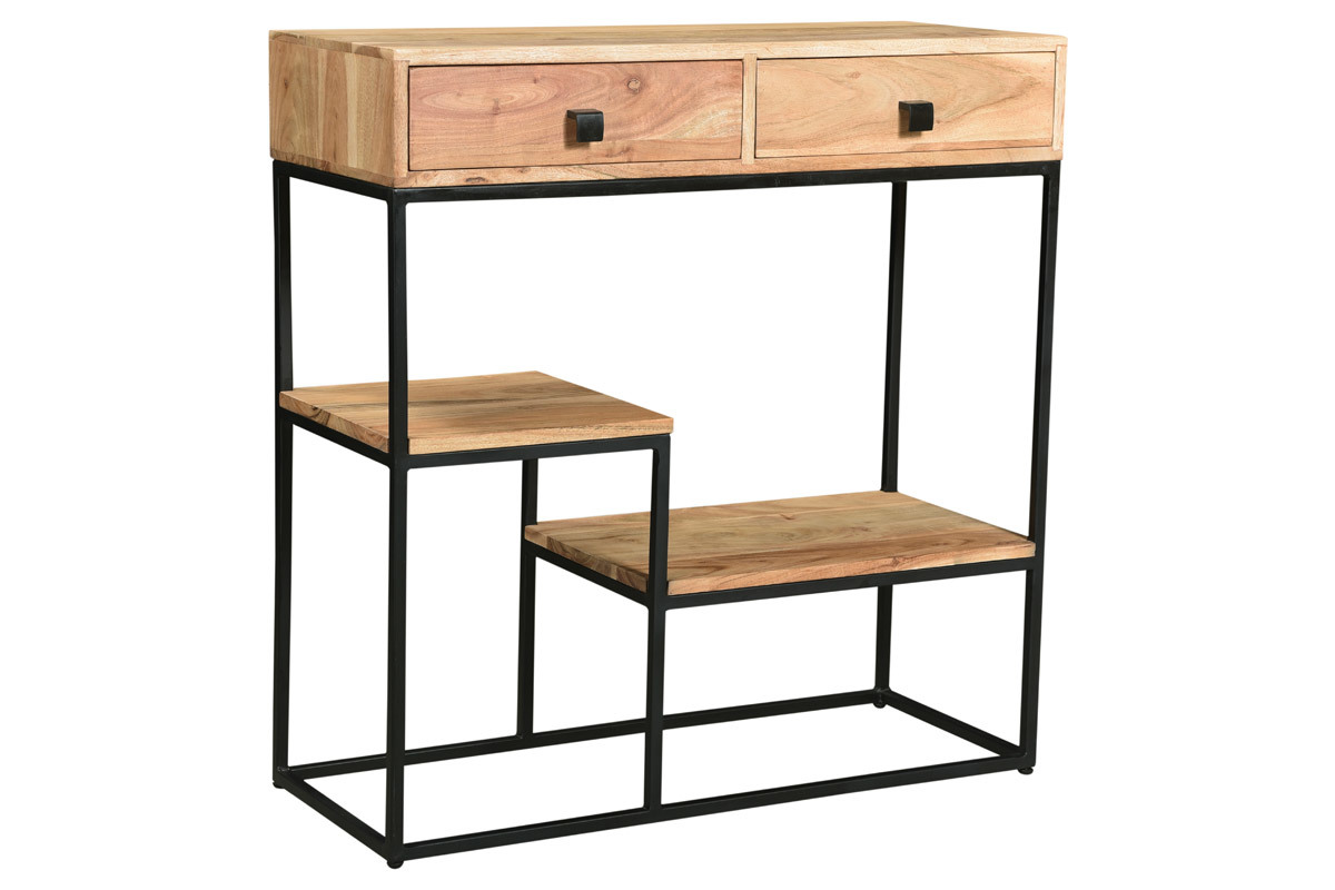 Consola 2 cajones en acacia y metal L80 cm GRENELLE
