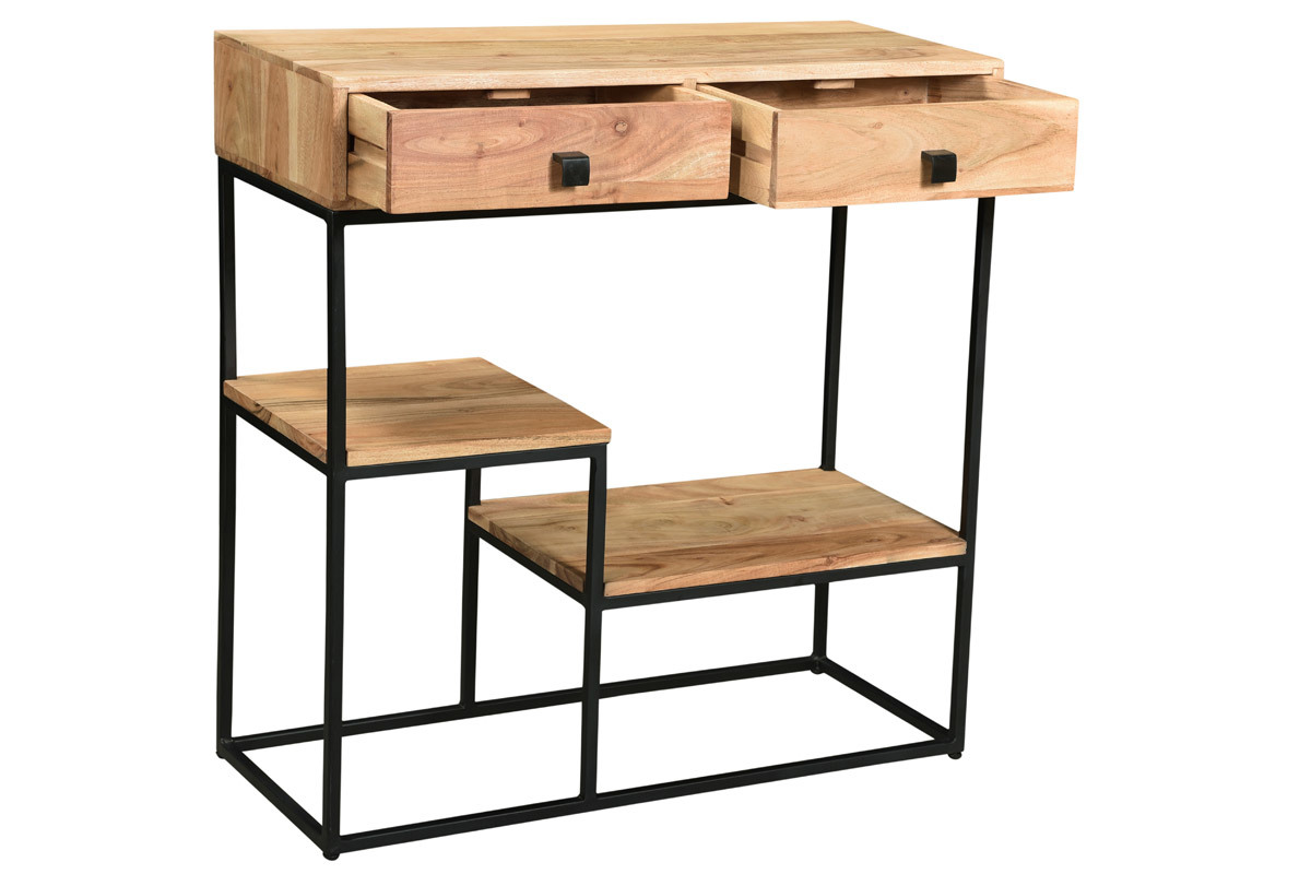 Consola 2 cajones en acacia y metal L80 cm GRENELLE