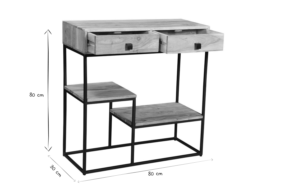 Consola 2 cajones en acacia y metal L80 cm GRENELLE