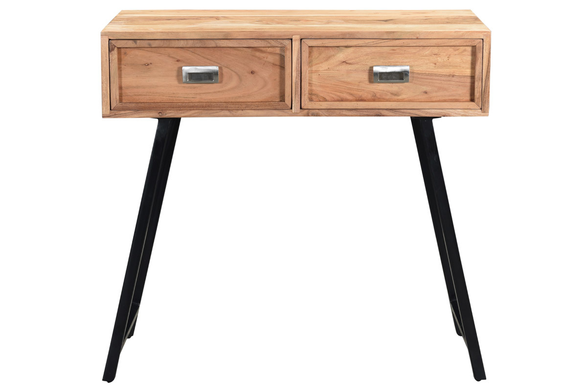 Consola 2 cajones en acacia y metal negro L81 cm EDITION