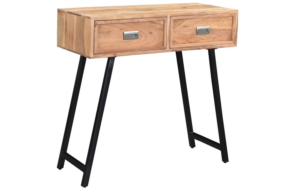 Consola 2 cajones en acacia y metal negro L81 cm EDITION