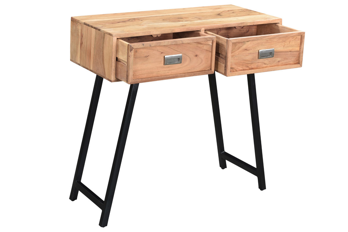 Consola 2 cajones en acacia y metal negro L81 cm EDITION