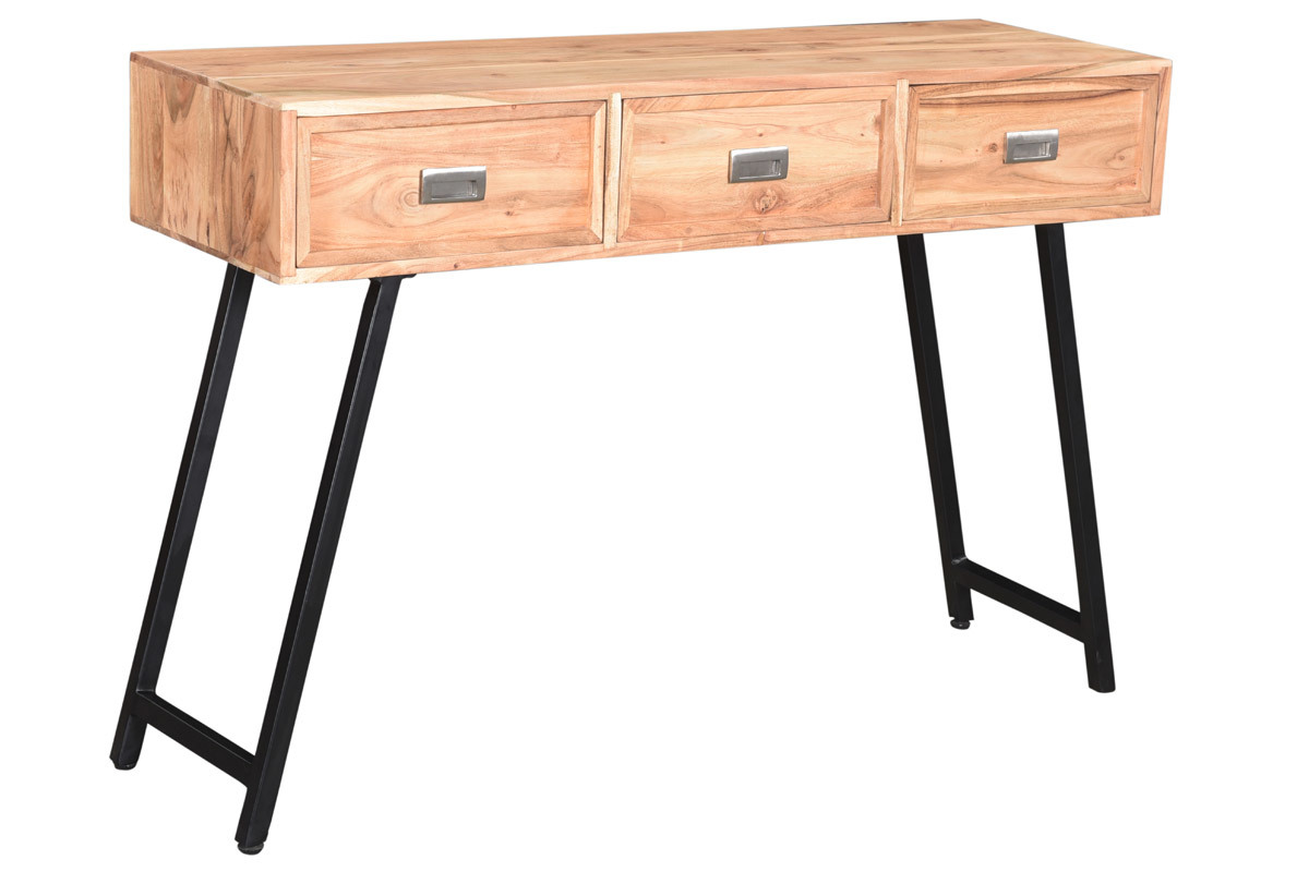 Consola 3 cajones en acacia y metal negro EDITION