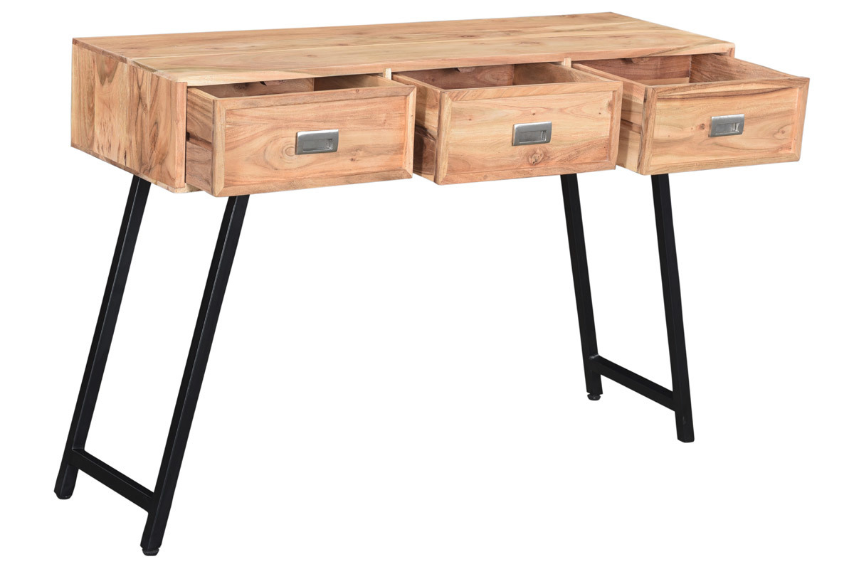 Consola 3 cajones en acacia y metal negro EDITION