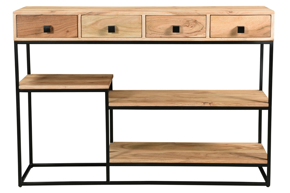 Consola 4 cajones en cacia y metal negro L115 cm GRENELLE