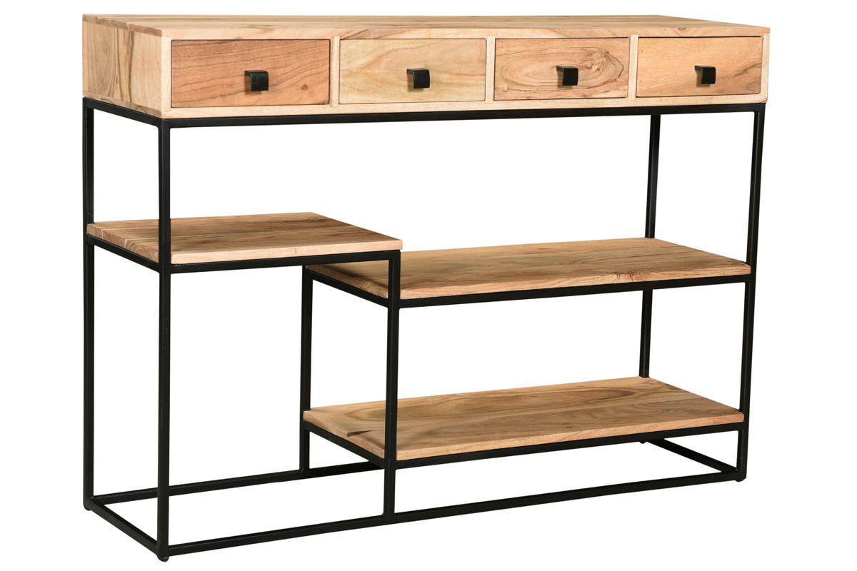 Consola 4 cajones en cacia y metal negro L115 cm GRENELLE