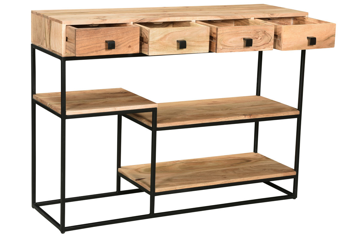 Consola 4 cajones en cacia y metal negro L115 cm GRENELLE
