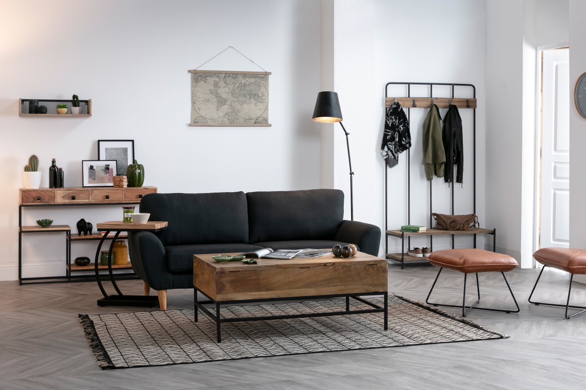 Consola 4 cajones en cacia y metal negro L115 cm GRENELLE