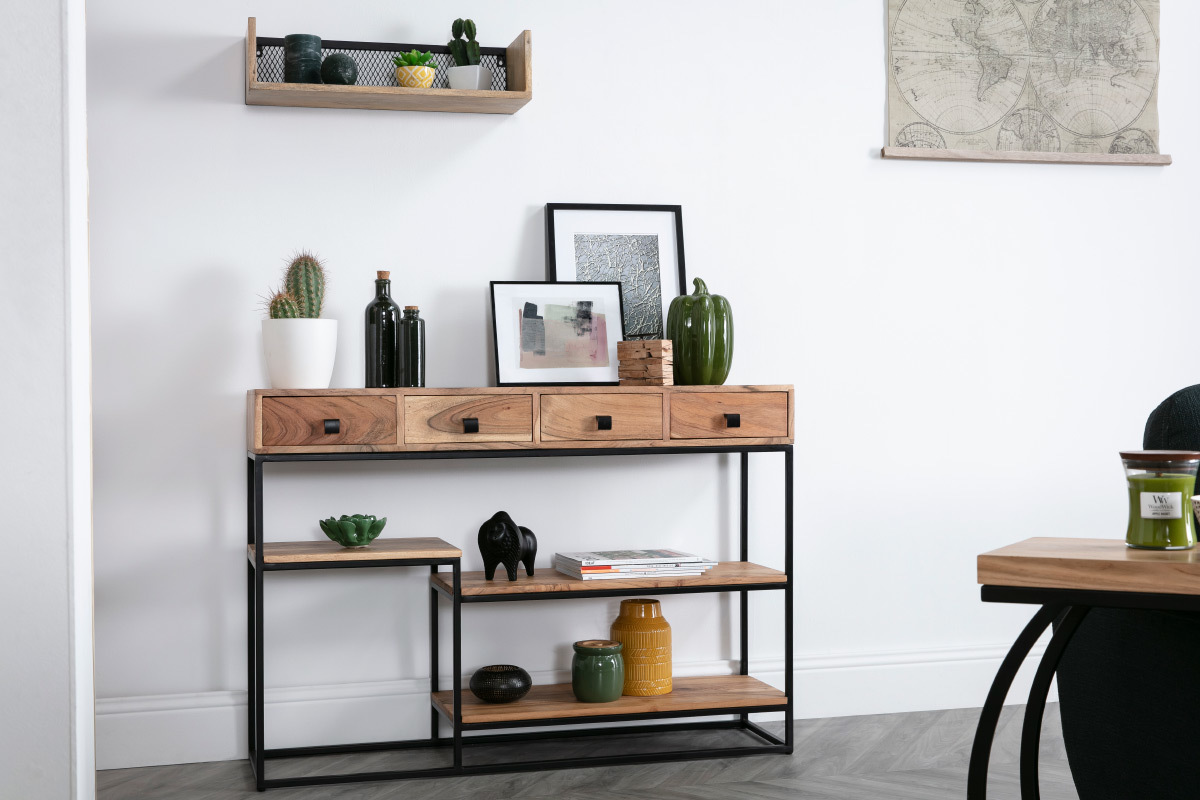 Consola 4 cajones en cacia y metal negro L115 cm GRENELLE