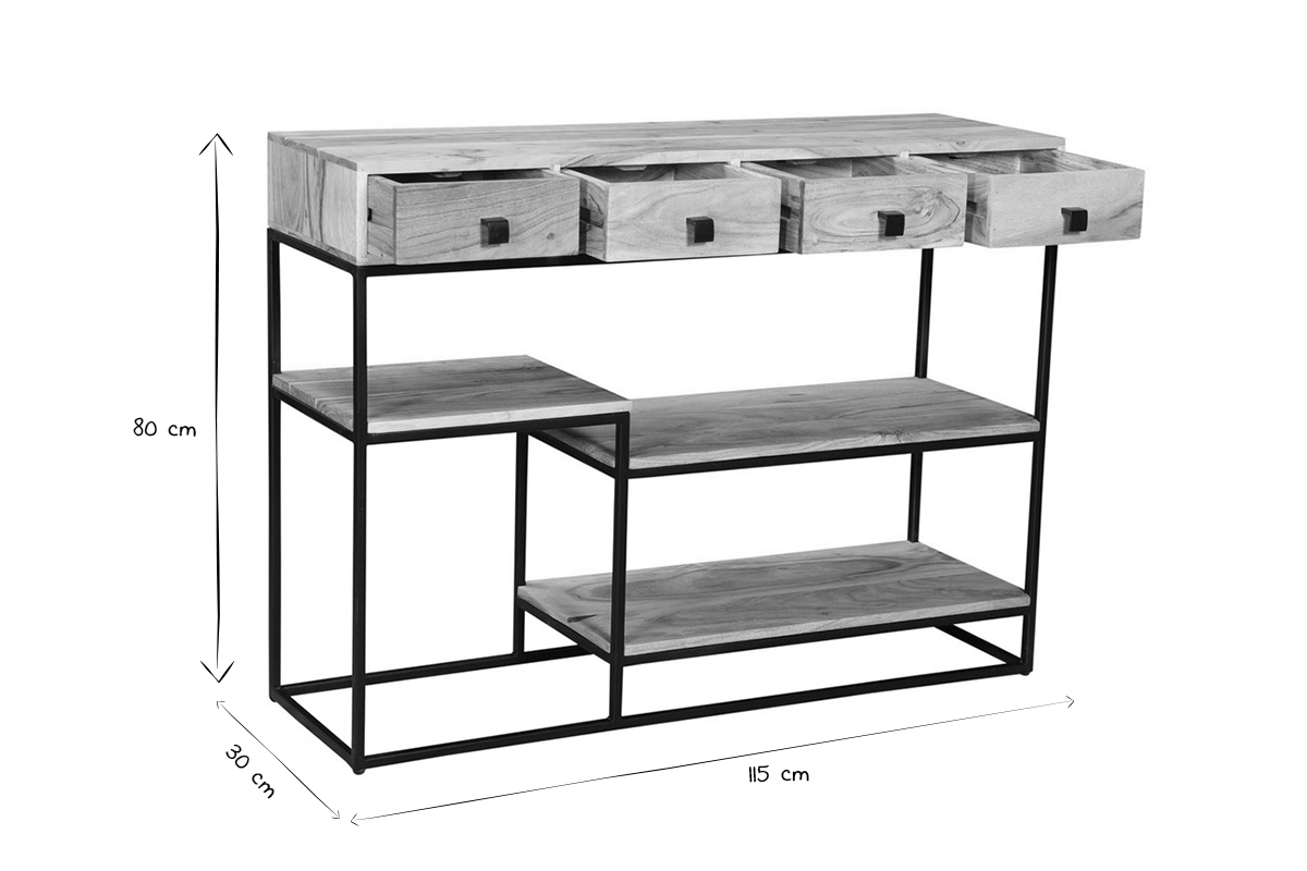 Consola 4 cajones en cacia y metal negro L115 cm GRENELLE