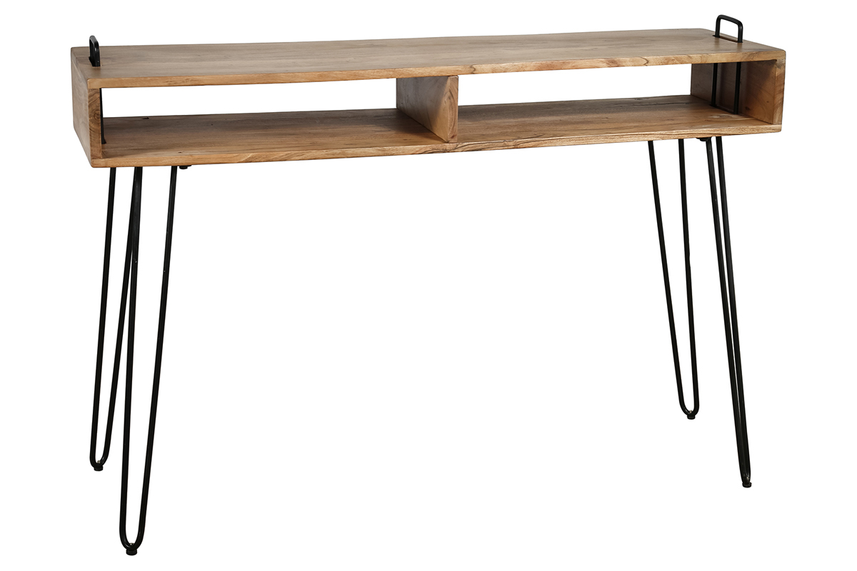 Consola con almacenaje en madera de acacia y metal negro ALVIN
