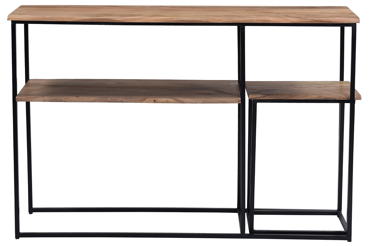 Consola  con banquillo en acacia y metal negro LOCK