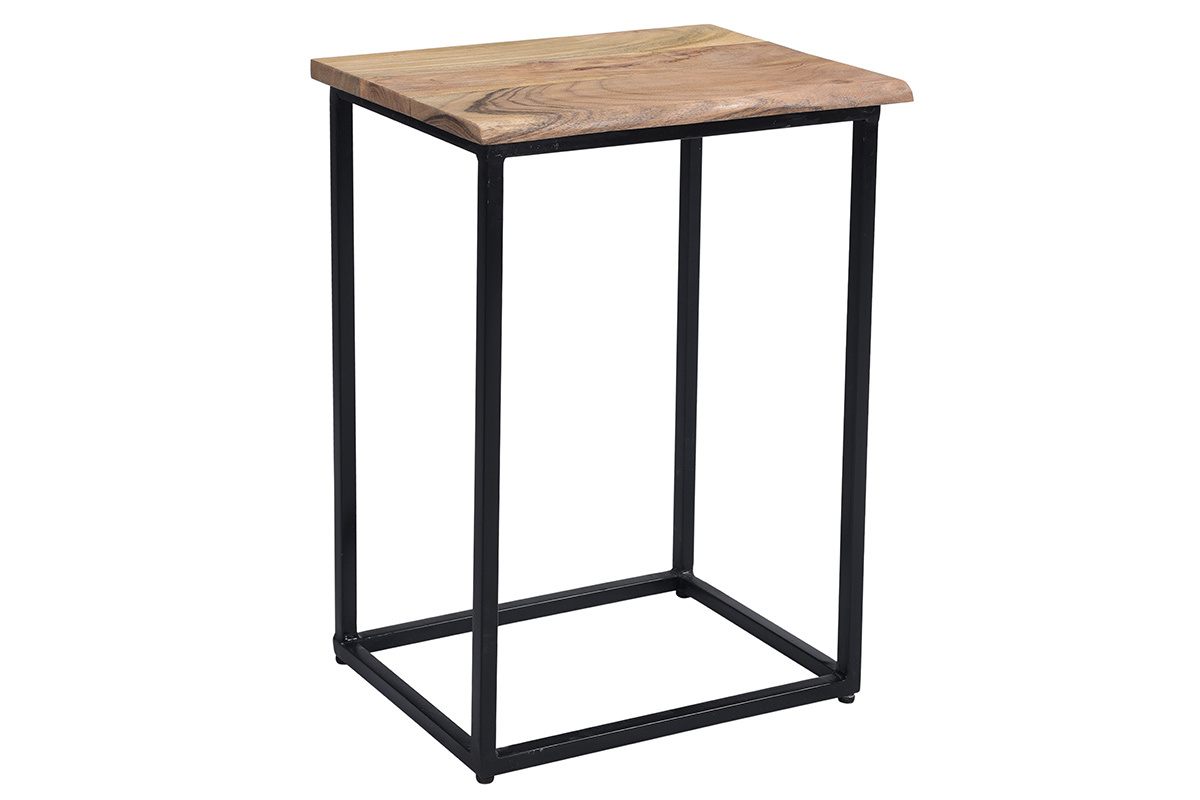 Consola  con banquillo en acacia y metal negro LOCK