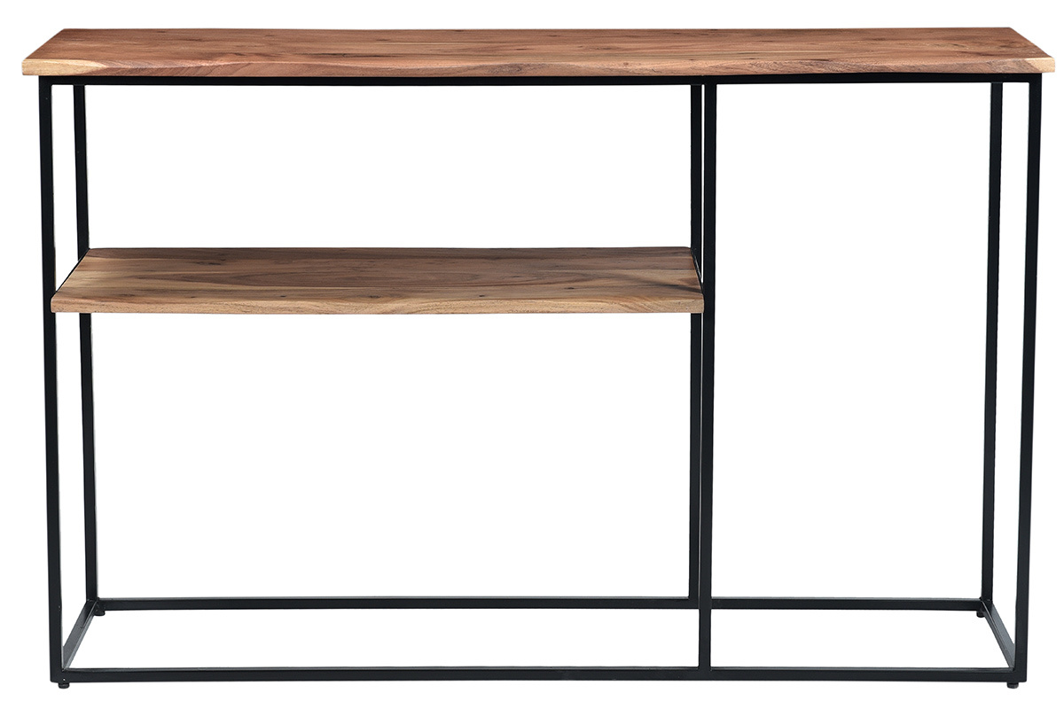 Consola con banquillo en acacia y metal negro LOCK