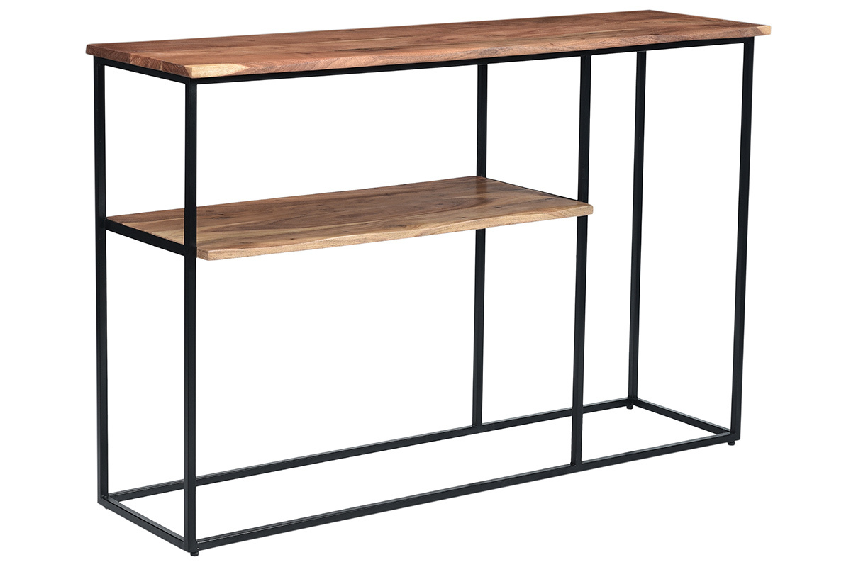 Consola con banquillo en acacia y metal negro LOCK