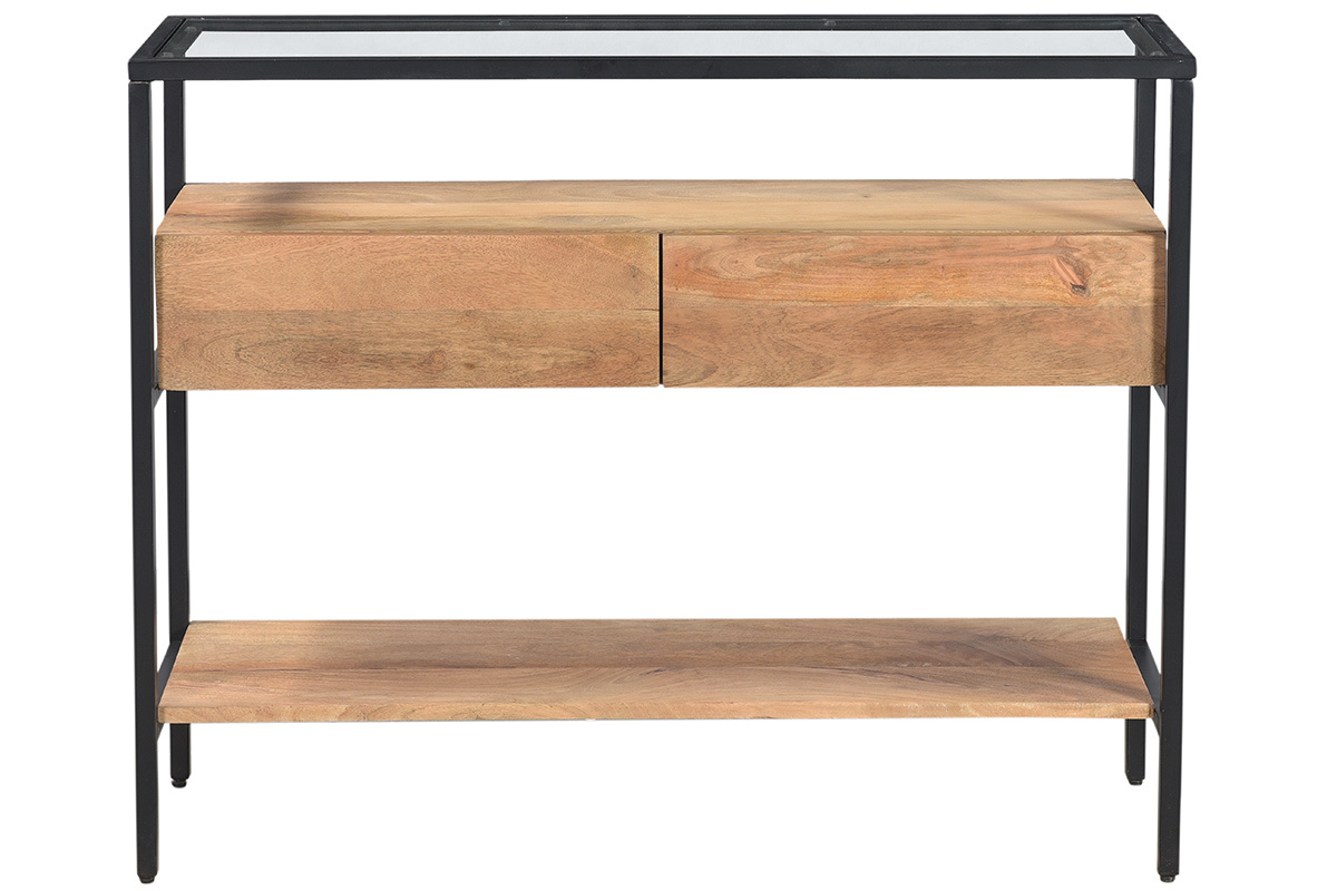 Consola con tablero en cristal y cajones en mango macizo L100 cm SITA
