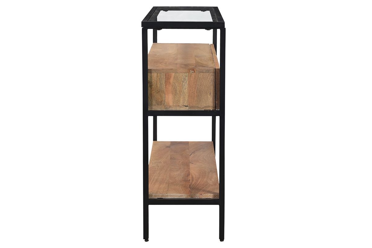 Consola con tablero en cristal y cajones en mango macizo L100 cm SITA