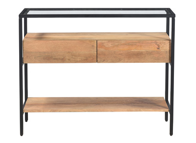 Consola con tablero en cristal y cajones en mango macizo L120 cm SITA - Consola con tablero en cristal y cajones en mango macizo L120 cm SITA