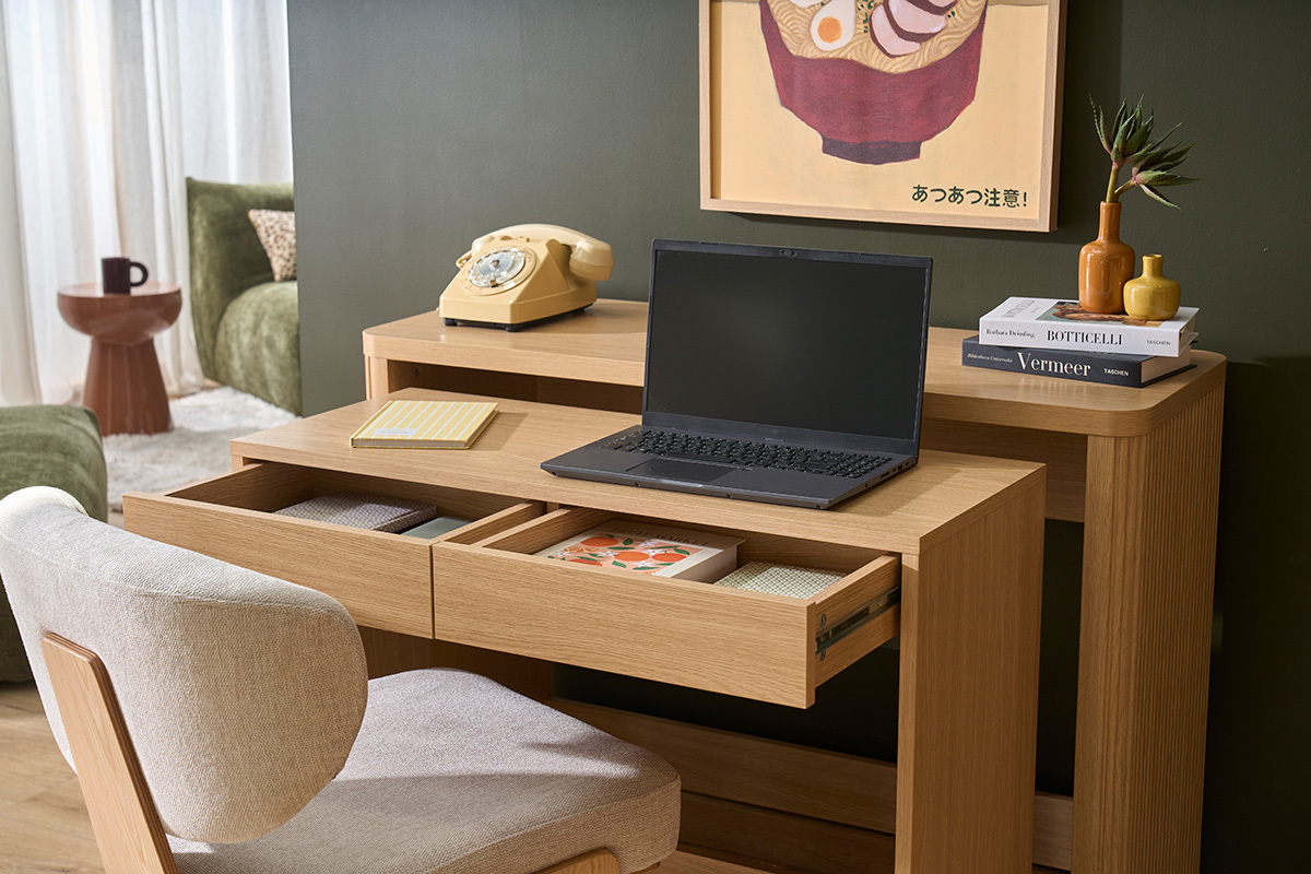 Consola de apoyo para oficina con cajones acabado madera clara roble L110 cm ENOLA