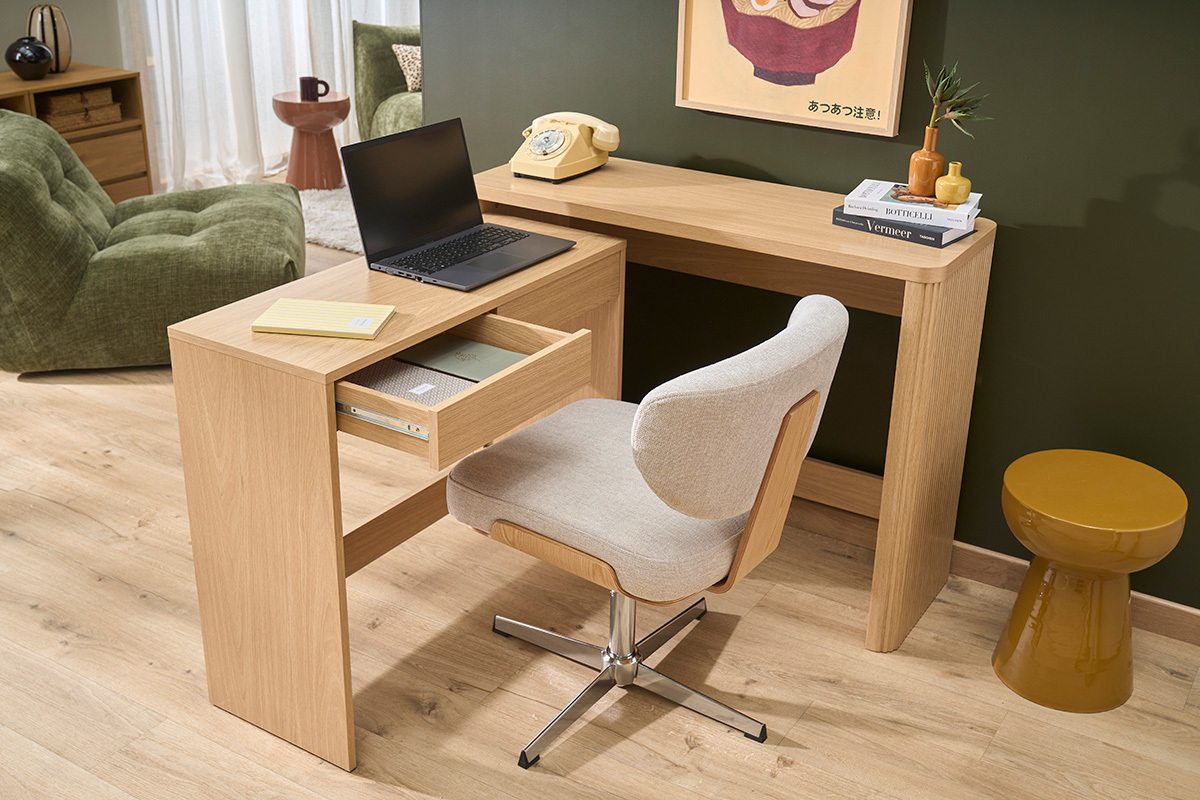 Consola de apoyo para oficina con cajones acabado madera clara roble L110 cm ENOLA