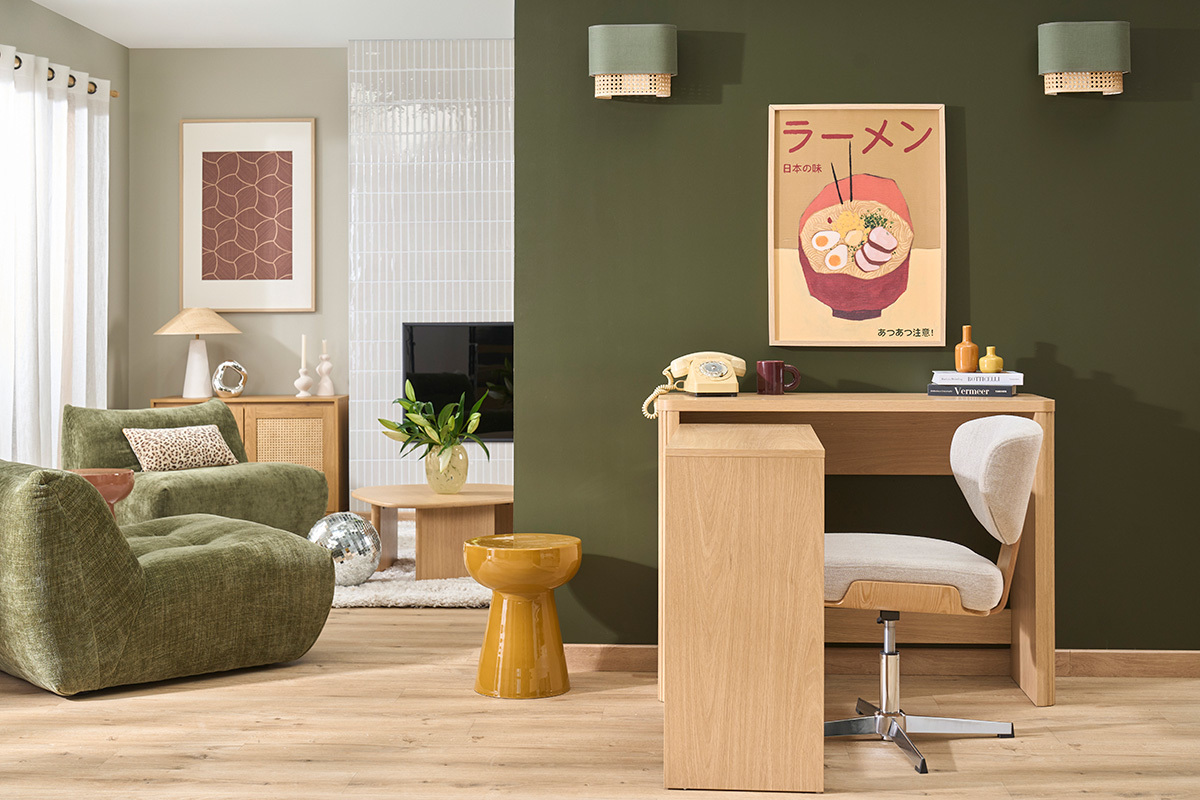 Consola de apoyo para oficina con cajones acabado madera clara roble L110 cm ENOLA