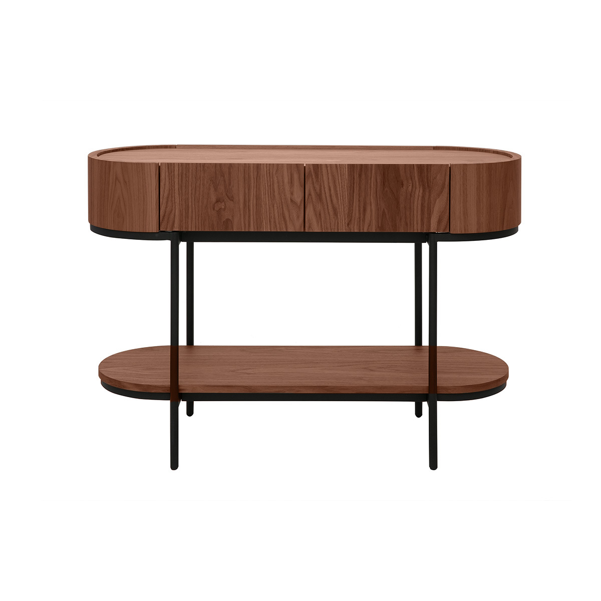 Consola de diseño con cajones en madera oscura de nogal y metal negro L110 cm SKYE