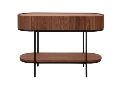 Consola de diseño con cajones en madera oscura de nogal y metal negro L110 cm SKYE