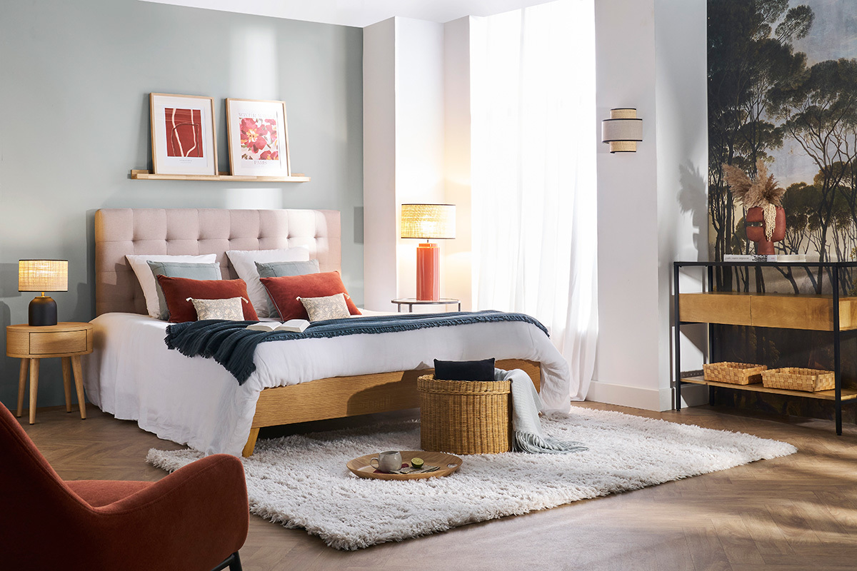 Consola de madera maciza de mango y tablero de cristal con 2 cajones 100 cm SITA