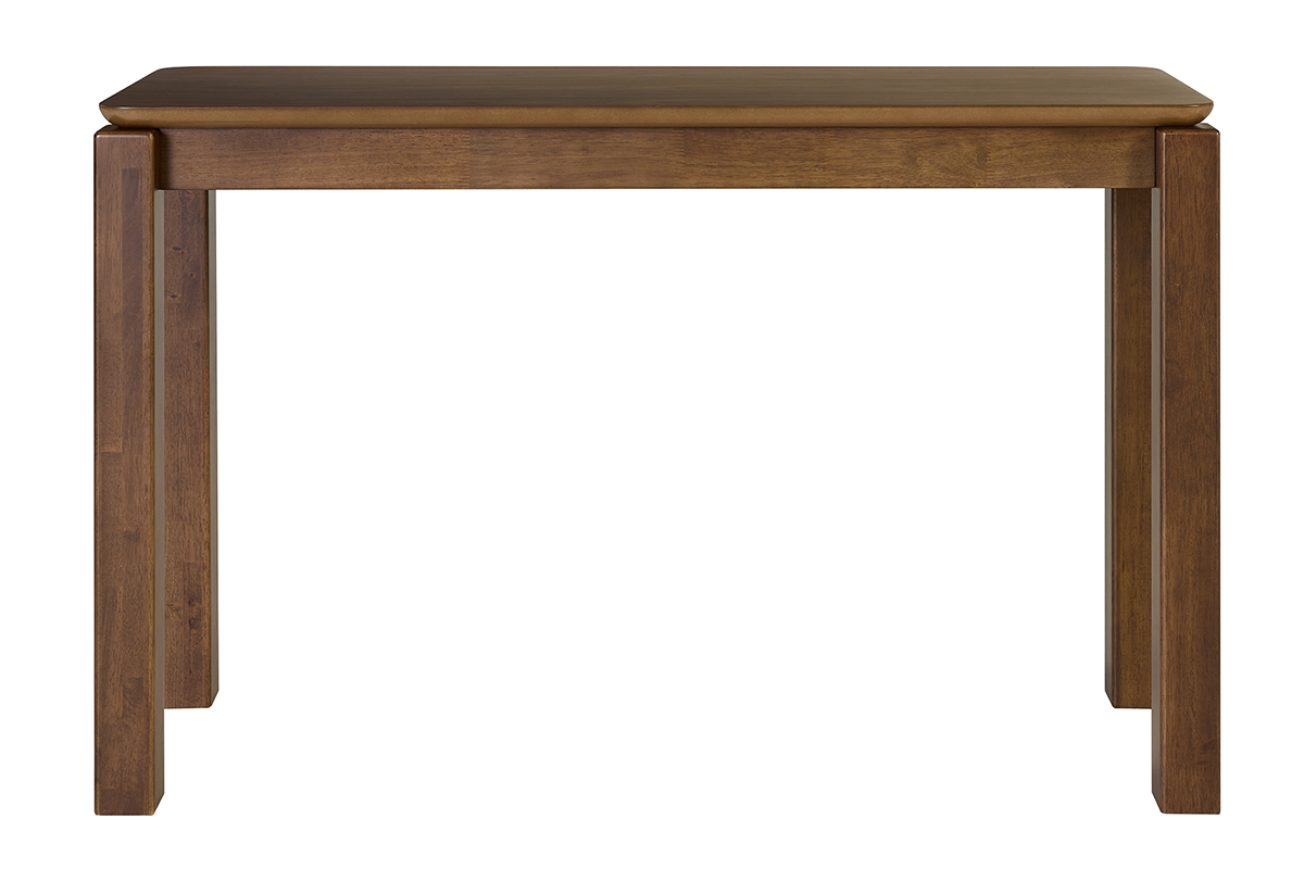 Consola de madera oscura de nogal vista frontal, dimensiones L120 cm, estilo moderno y minimalista.