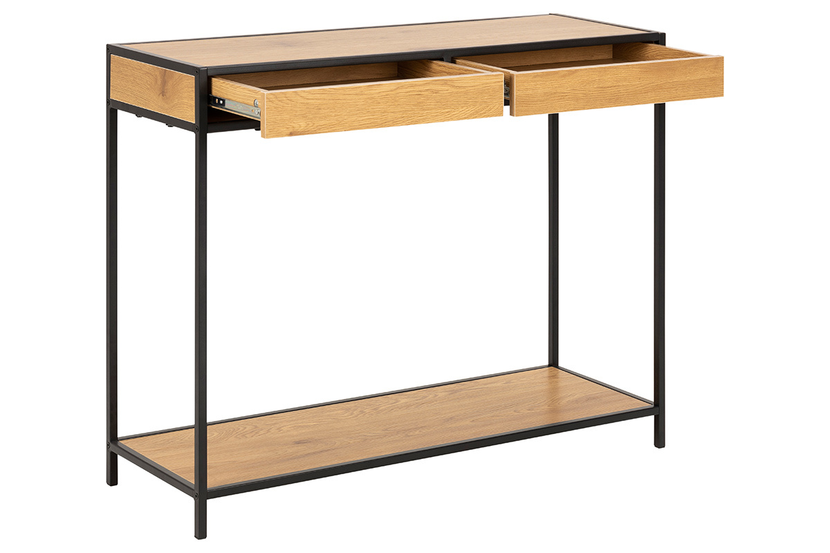 Consola industrial 2 cajones en metal y madera L100 cm TRESCA