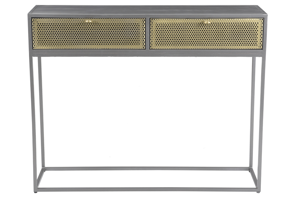 Consola industrial en metal dorado y gris MAGIC