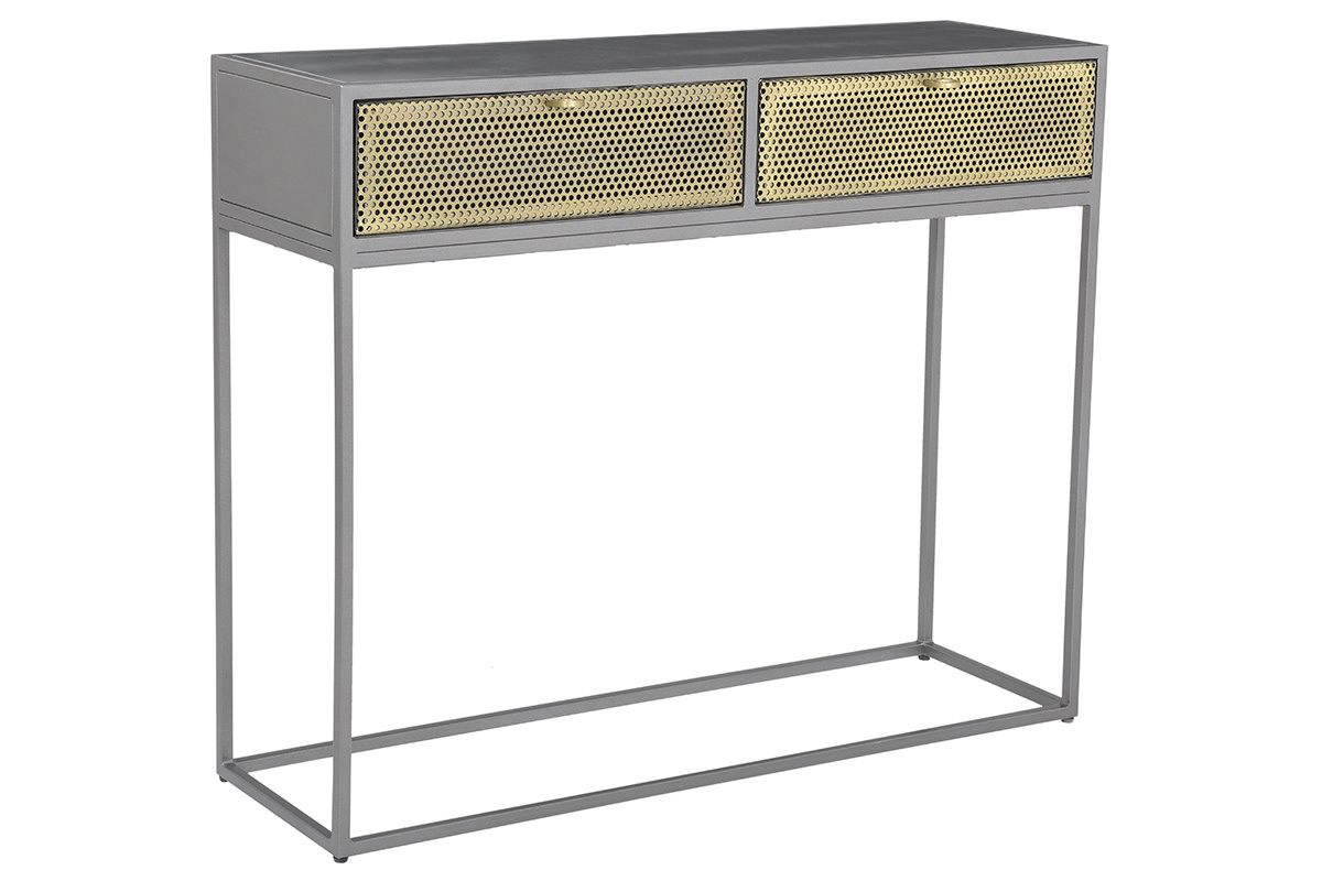 Consola industrial en metal dorado y gris MAGIC