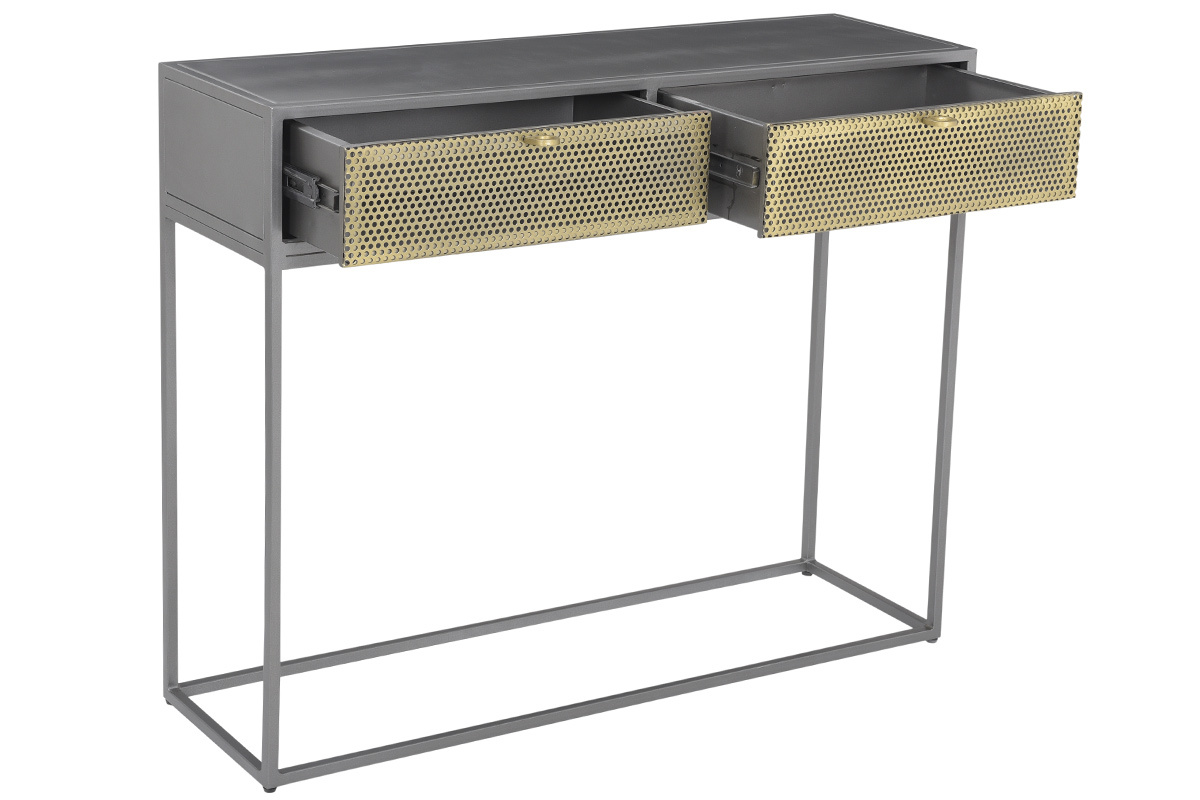 Consola industrial en metal dorado y gris MAGIC