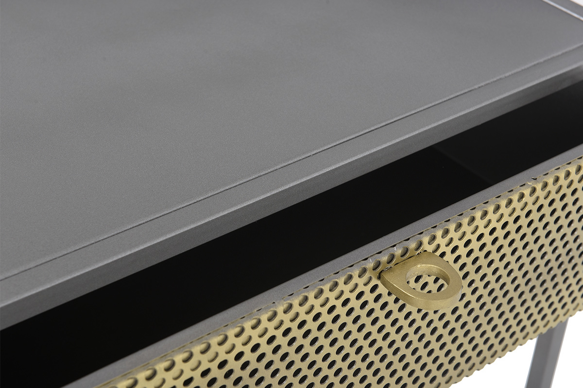 Consola industrial en metal dorado y gris MAGIC
