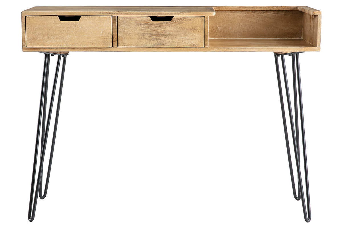 Consola moderna en mango con patas en forma de horquilla en metal negro L110 cm VIBES