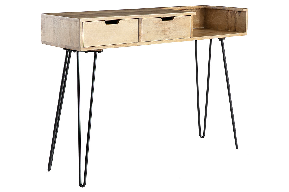 Consola moderna en mango con patas en forma de horquilla en metal negro L110 cm VIBES