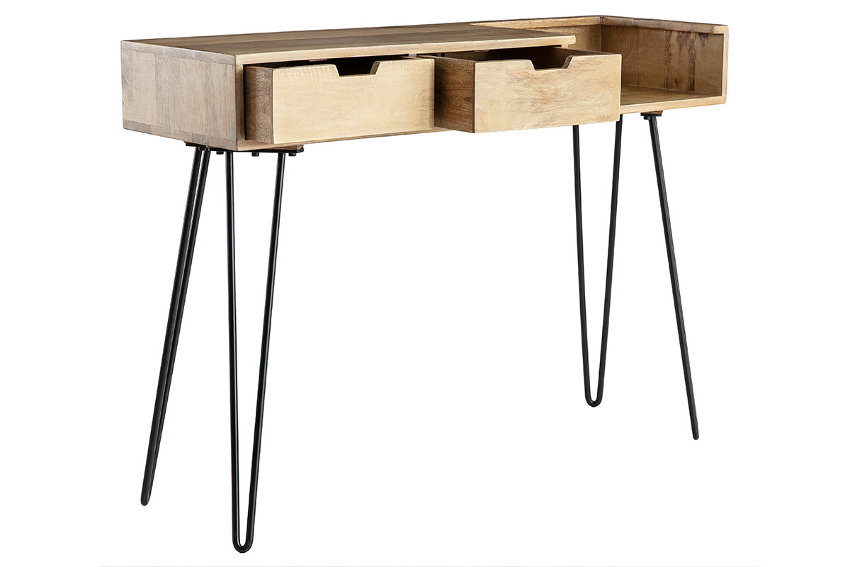 Consola moderna en mango con patas en forma de horquilla en metal negro L110 cm VIBES