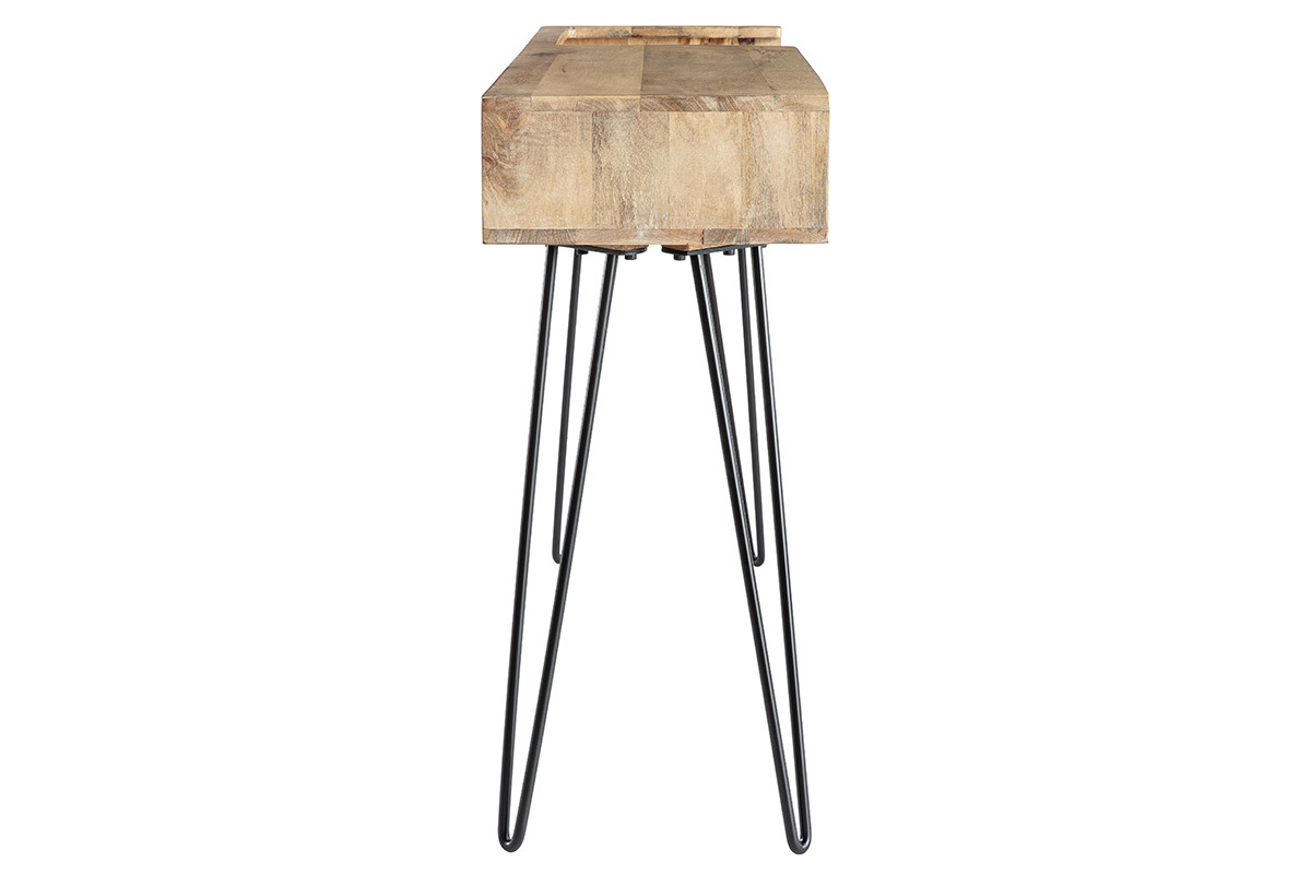 Consola moderna en mango con patas en forma de horquilla en metal negro L110 cm VIBES