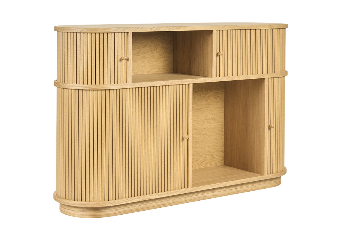 Consola vintage de madera clara roble con puertas correderas L120 cm EPIC