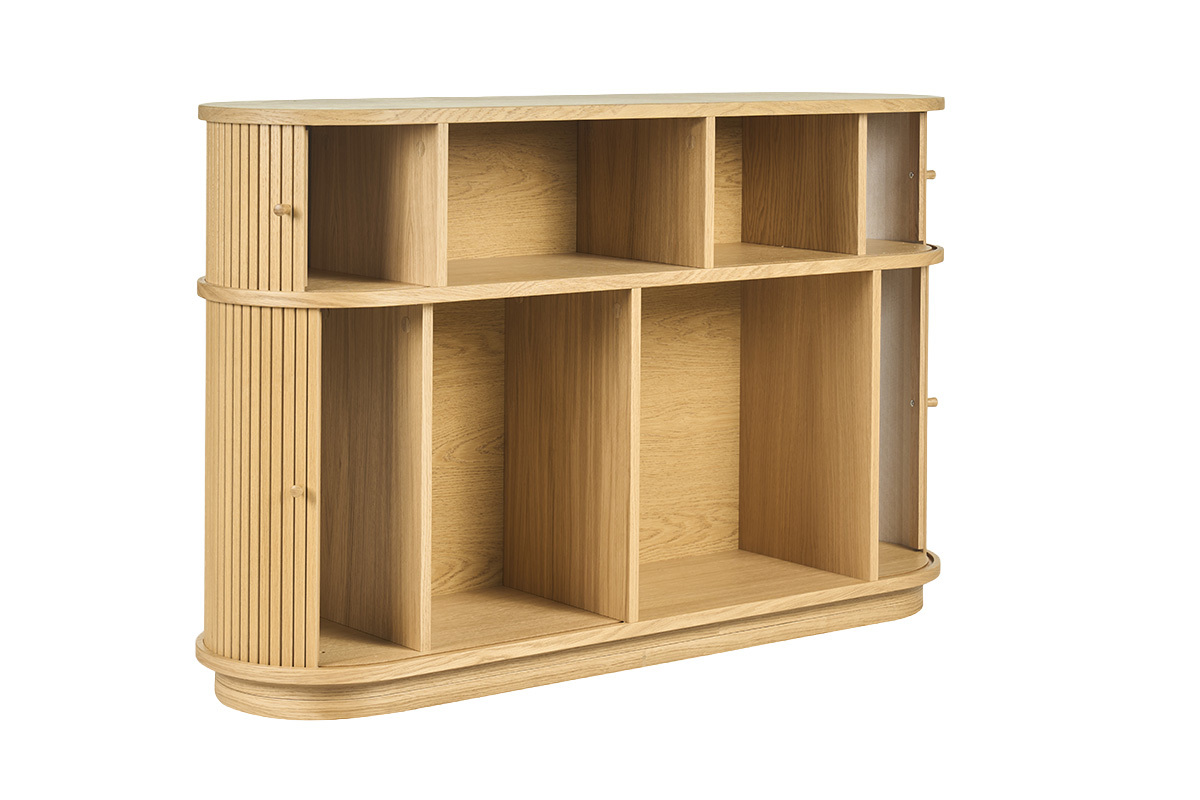 Consola vintage de madera clara roble con puertas correderas L120 cm EPIC