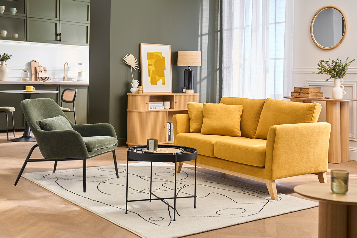 Consola vintage de madera clara roble con puertas correderas L120 cm EPIC