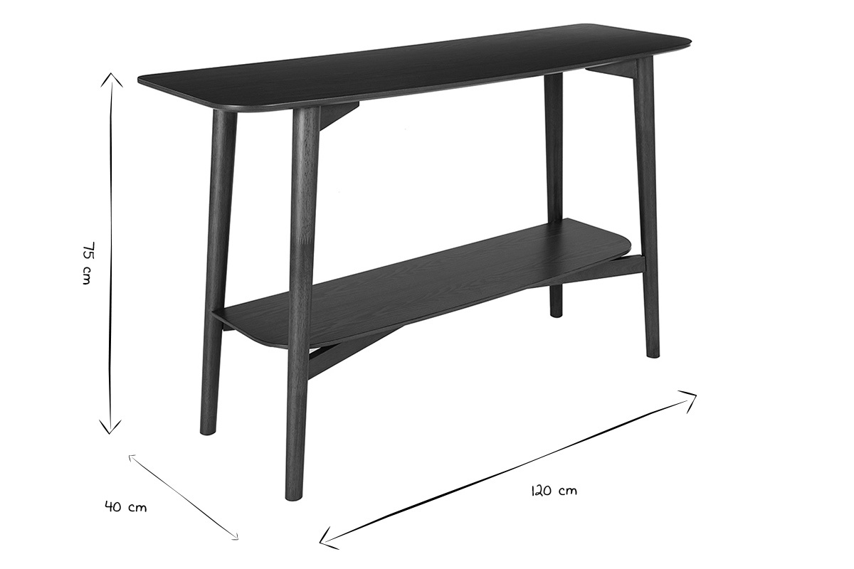 Consola de madera negra y blanca con dimensiones 120x40x75 cm.