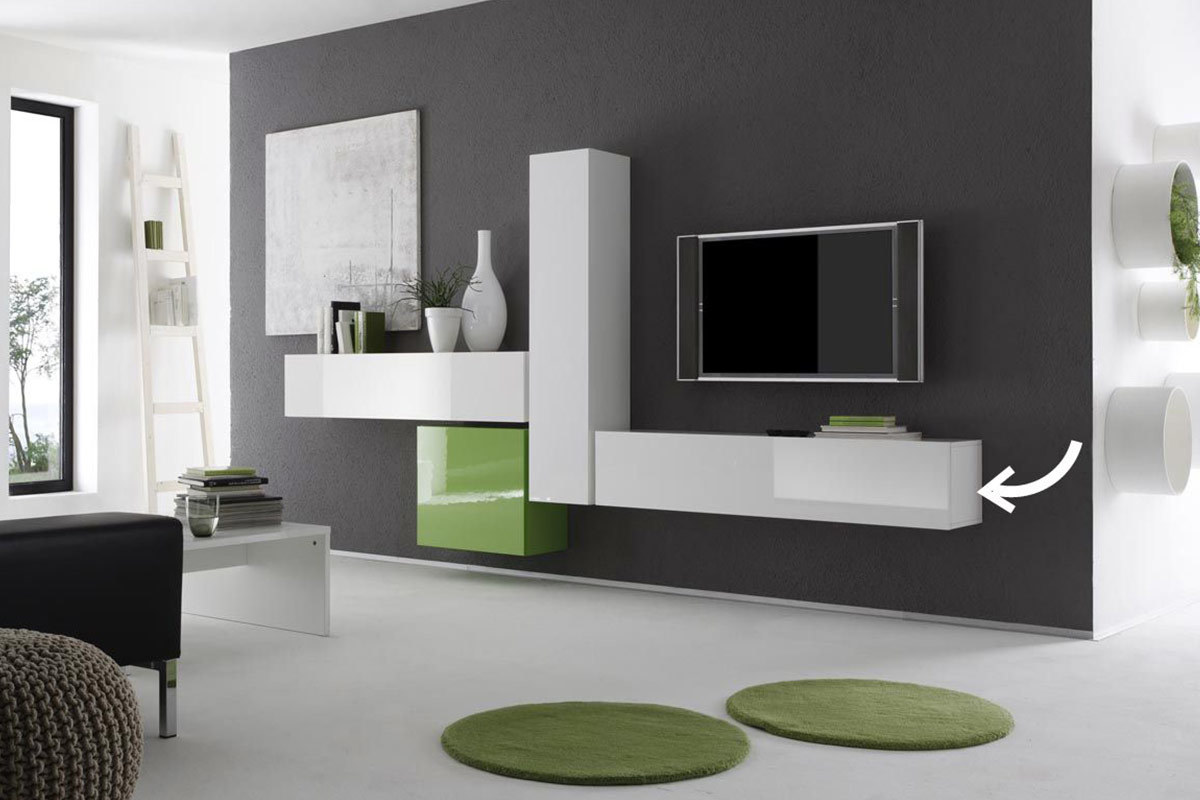 Elemento de pared TV COLORED horizontal o vertical Lacado Blanco