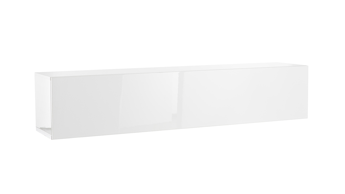 Elemento de pared TV horizontal lacado blanco brillante ETERNEL