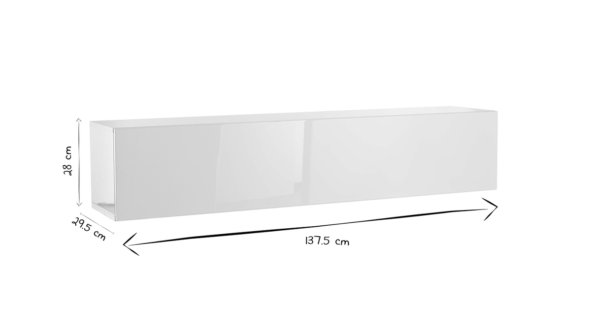 Elemento de pared TV horizontal lacado blanco brillante ETERNEL