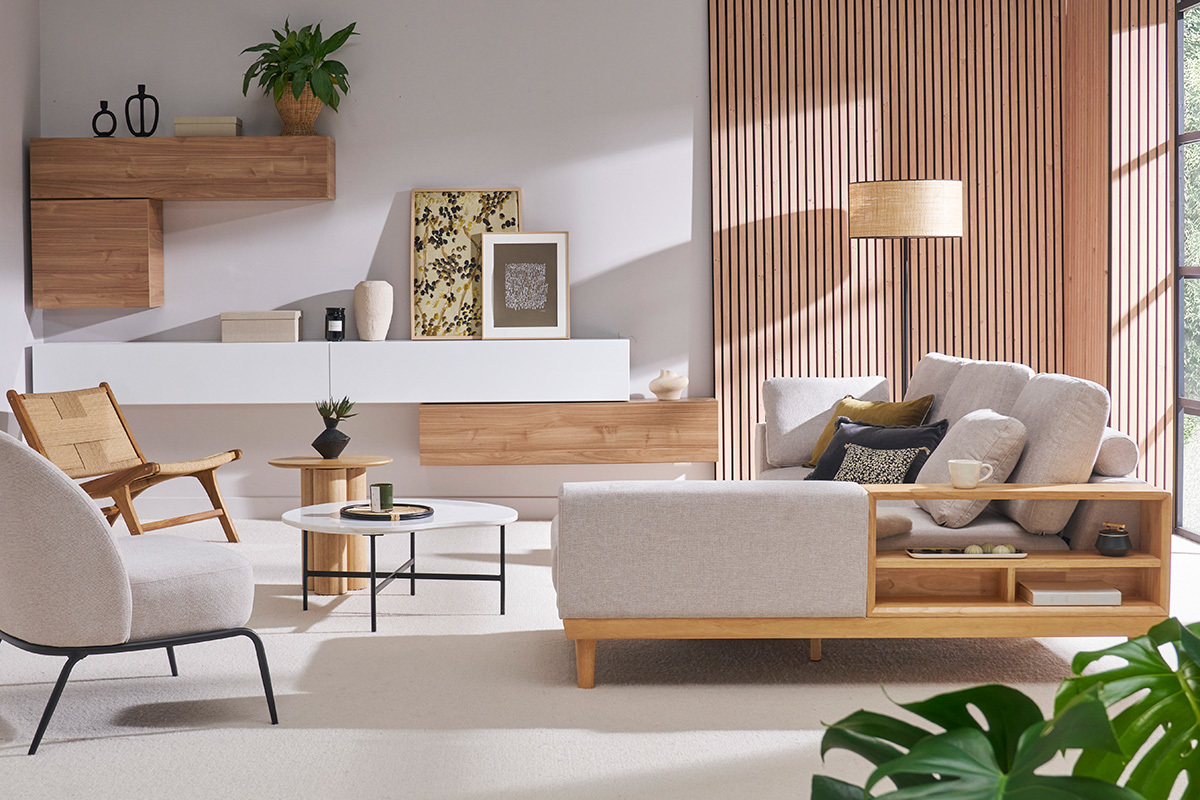 Elemento de pared TV horizontal lacado blanco brillante ETERNEL