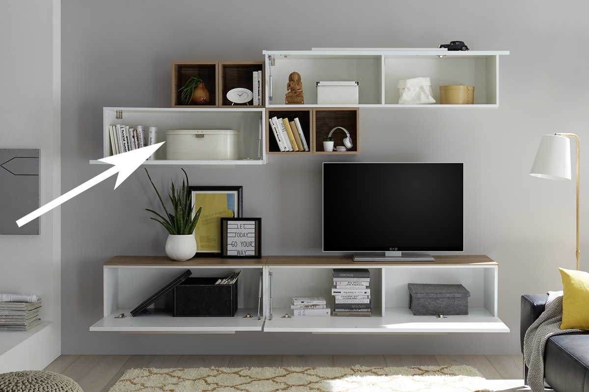Elemento de pared TV lacado blanco brillante L95 cm ETERNEL