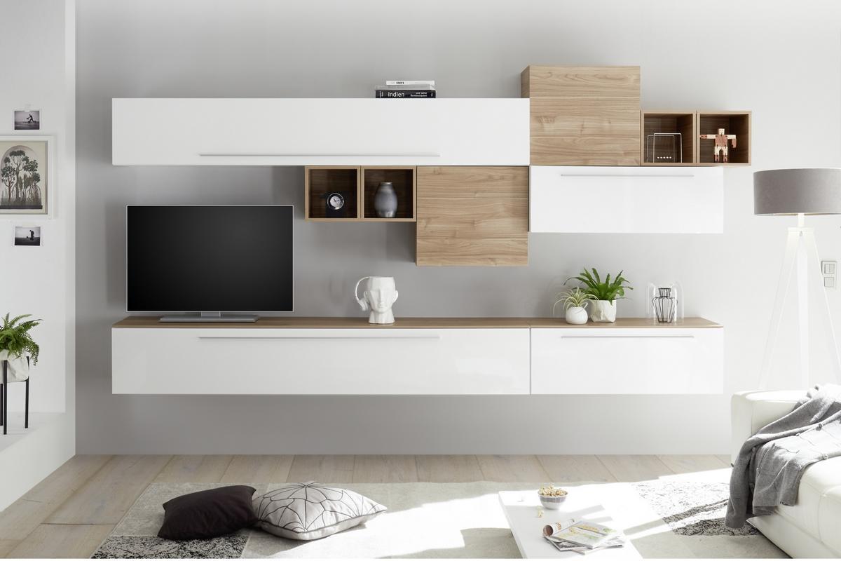 Elemento de pared TV lacado blanco brillante L95 cm ETERNEL