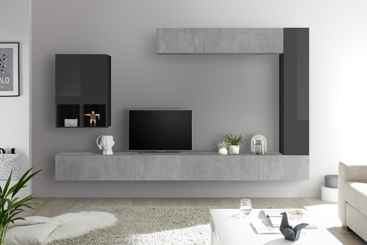 Elemento de pared TV vertical lacado gris ETERNEL