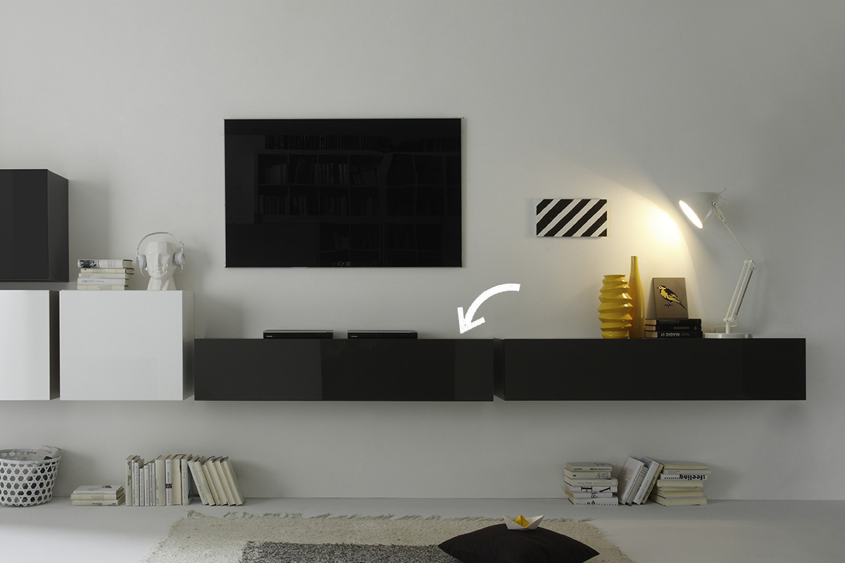 Elemento mural TV dise�o lacado gris antracita horizontal COLORED V2